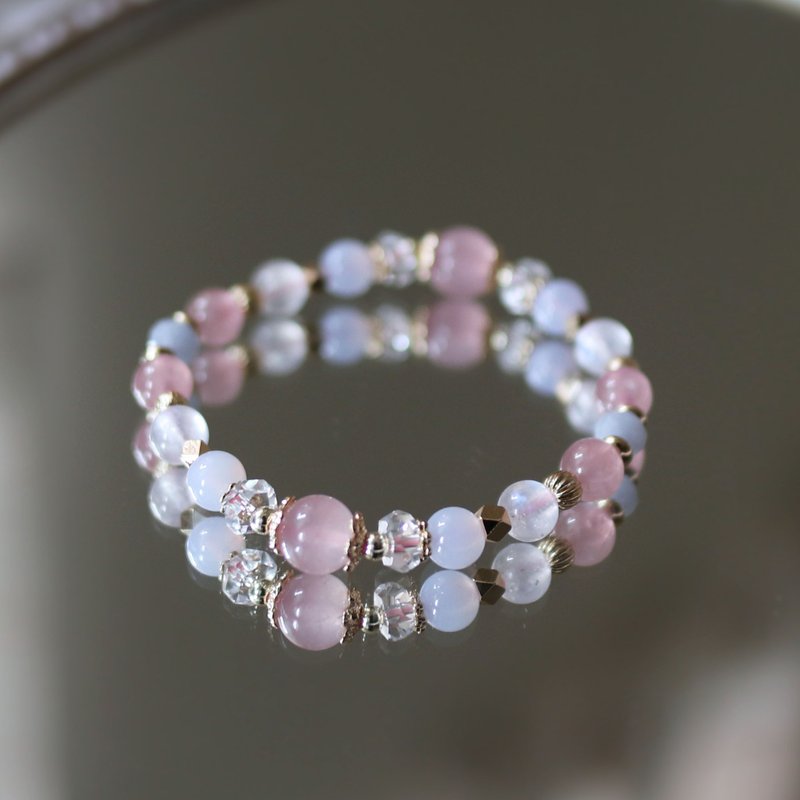 Natural Stone Series 4 Rose Quartz Moonstone Blue Pattern Agate Angel Stone Bracelet/Love/ - Bracelets - Crystal Blue