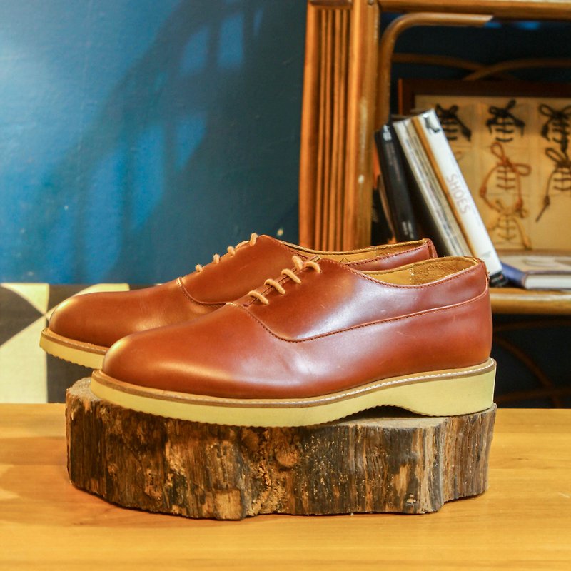 หนังแท้ รองเท้าอ็อกฟอร์ดผู้ชาย สีนำ้ตาล - [Show] play sample of pure handmade custom shoes red Brown oxford shoes -OX03 men Dress Shoes