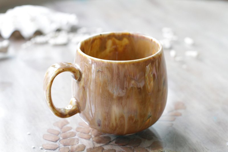 手工上釉油畫風瓷杯/馬克杯5 - 咖啡杯/馬克杯 - 陶 橘色
