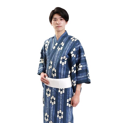 fuukakimono 日本 和服 男士 綿 浴衣 腰封 2 件 套組 S M L Z32-02A