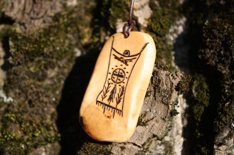 Spiritual growth Talisman Amulet Pagan Shaman Ancient symbol Pyrographed - 項鍊 - 木頭 