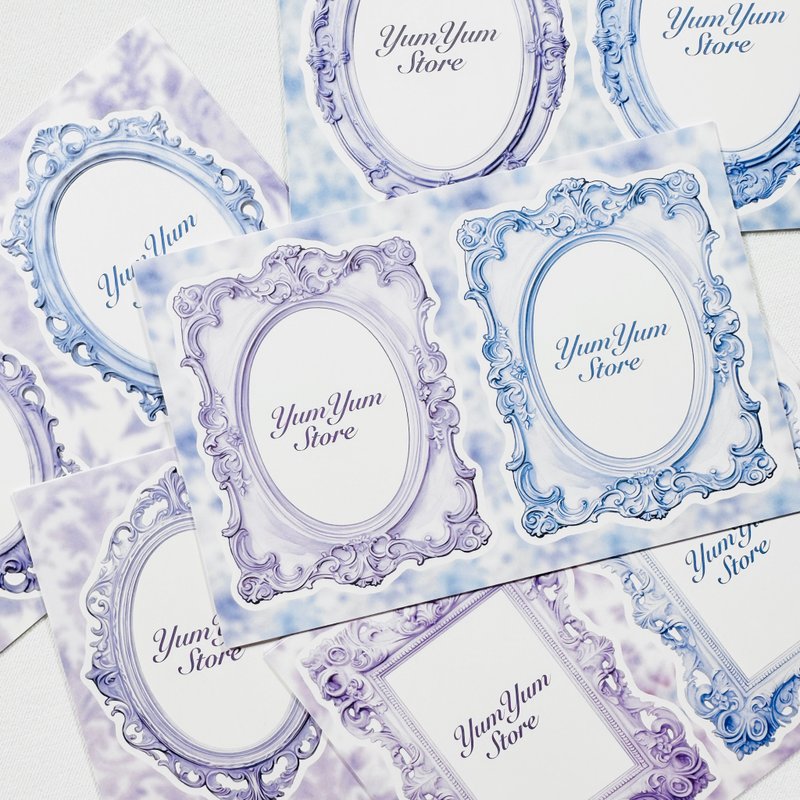 Antique frame blue/purple paper - 貼紙 - 其他材質 