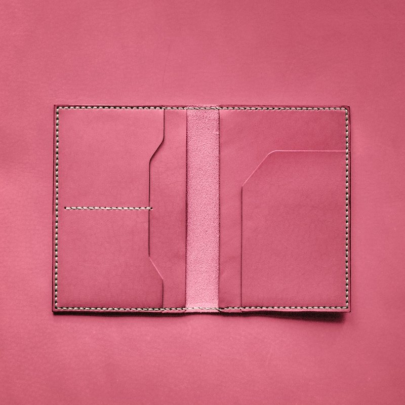 意大利植鞣牛皮護照套 護照夾 | 手縫皮革材料包 | 客製化刻字 - 護照夾/護照套 - 真皮 粉紅色