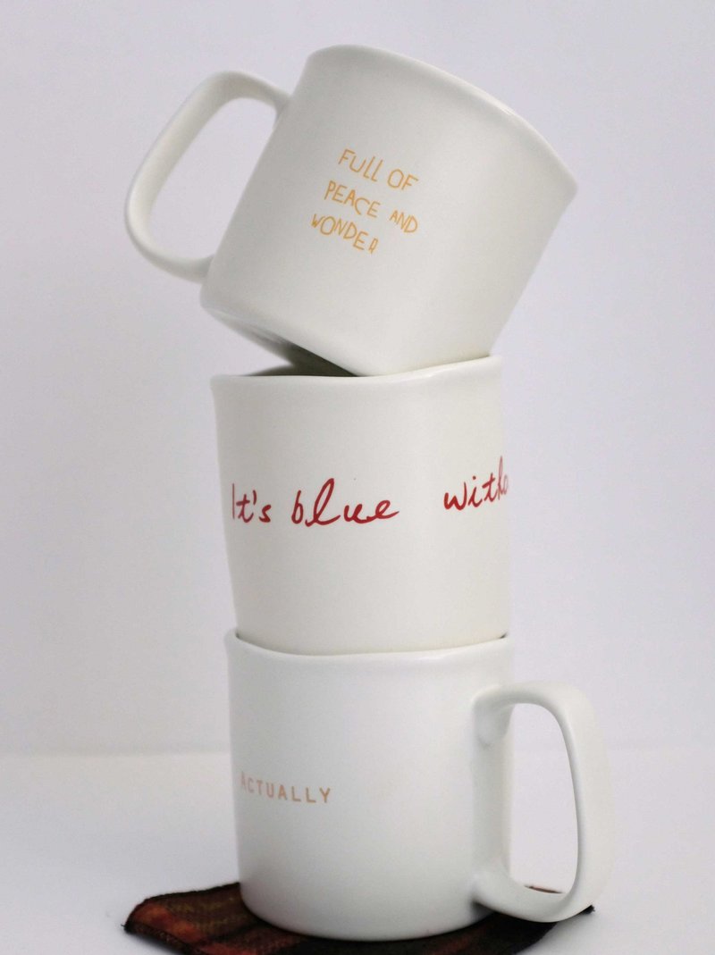 The future is full of peace and anticipation festive cup wishing cup handmade ceramic mug warm yellow handwritten lettering - แก้ว - ดินเผา 