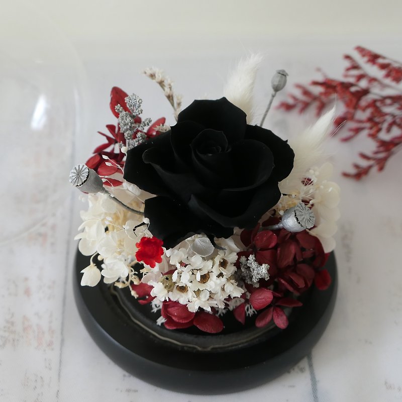 [Eternal Rose Glass Bell Jar] Secret Red and Black/Night Light/Birthday Gift/Valentine’s Day Gift - ของวางตกแต่ง - พืช/ดอกไม้ สีดำ