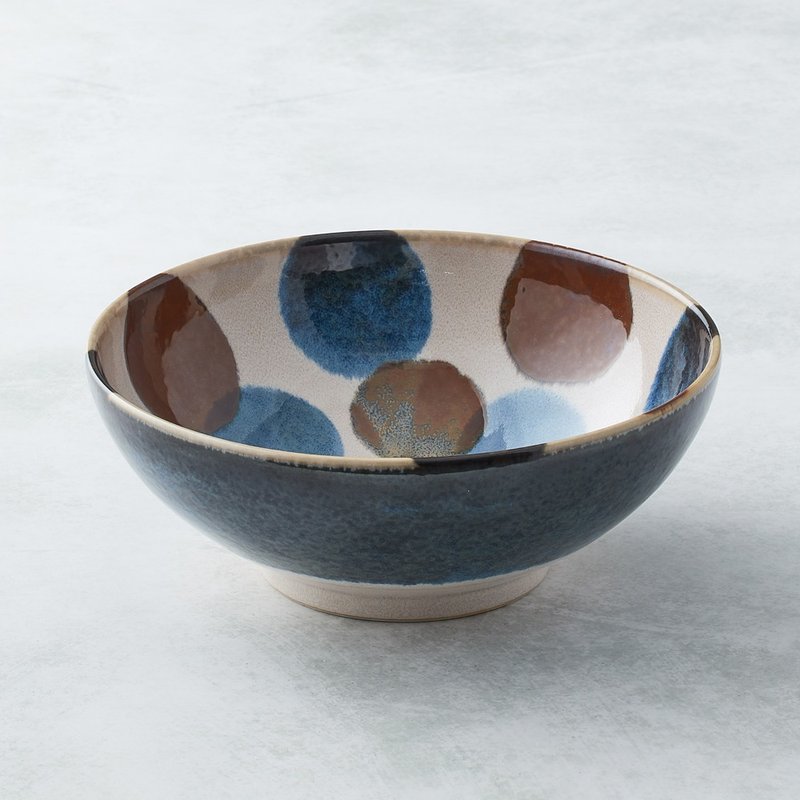 日本美濃燒 - 筆青釉繪大碗 - 點打 - 碗 - 瓷 多色