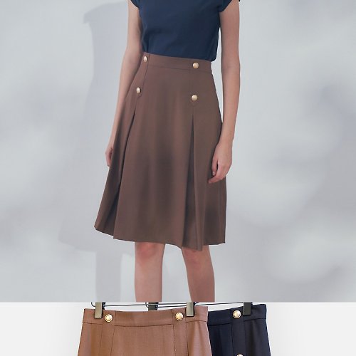 MEDUSA LADY 【MEDUSA】復古金釦箱褶短裙-2色 (M-XL) | 短裙 學院風 雙排釦