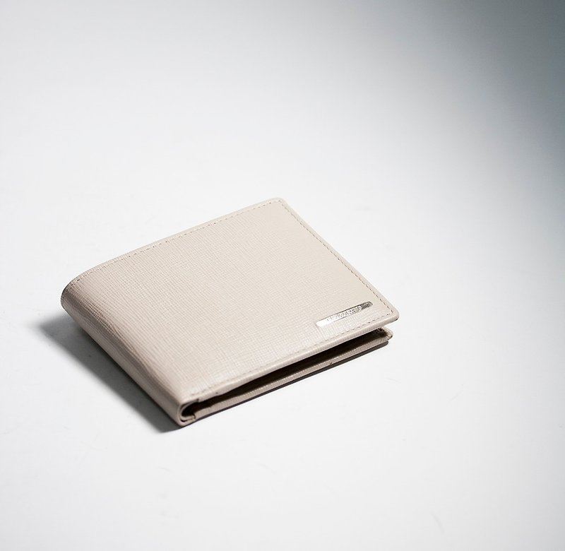ITA BOTTEGA OPERA Apricot leather cross pattern two fold 掀 short clip - Wallets - Genuine Leather Khaki