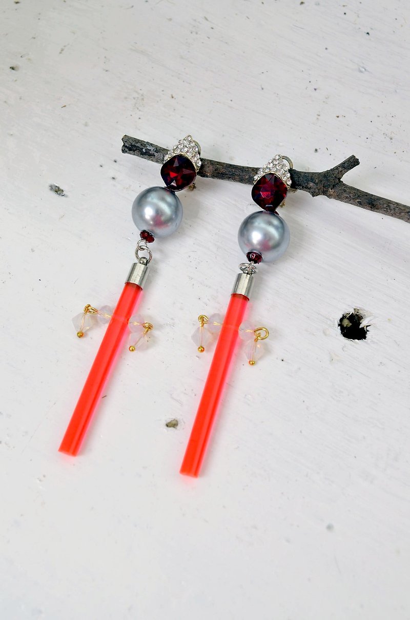 TIMBEE LO transparent fluorescent red pillar earrings - Earrings & Clip-ons - Plastic 