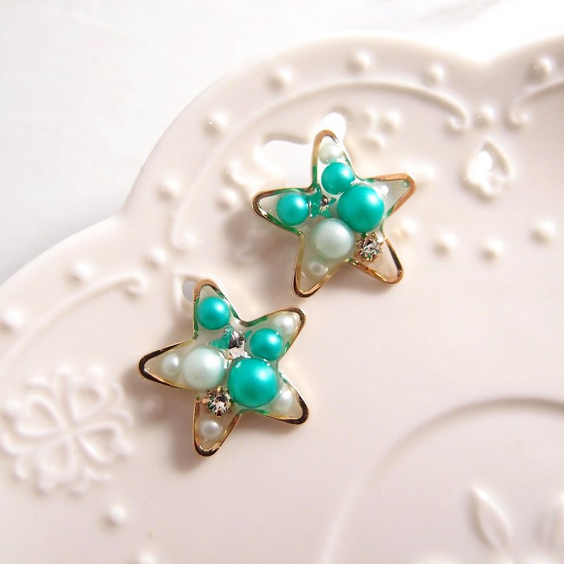 STAR 。clip-on earrings OR piercing earrings - Earrings & Clip-ons - Silicone Green