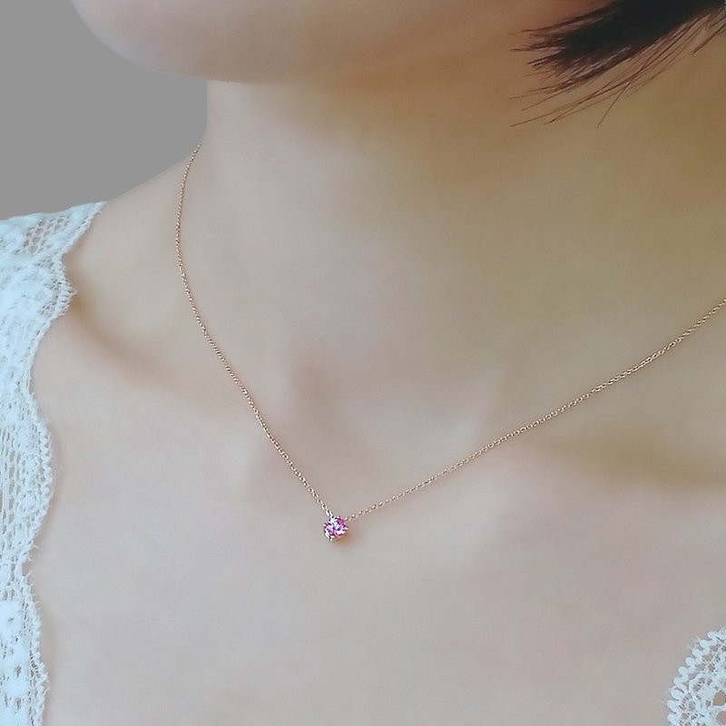 天然粉紅剛玉 四爪鑲流動墜 純 18K 白金 黃金 玫瑰金 項鍊鎖骨鍊 - 項鍊 - 寶石 粉紅色