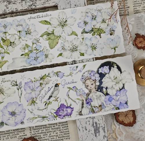 新新手帳社 淡系花圃 復古人物花卉綜合稿 PET 和紙膠帶 6米卷