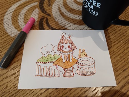 琪琪心靈插畫工作室 森林靜謐鋼筆淡彩原畫