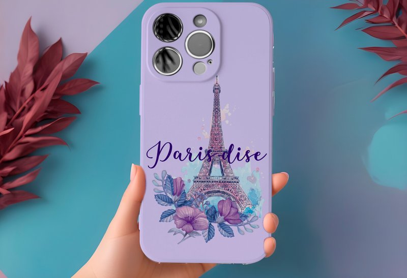 Custom Made Purple Eiffel Tower Paris iPhone 14 15 16 Pro Max TPU Phone Case - Phone Cases - Plastic Purple