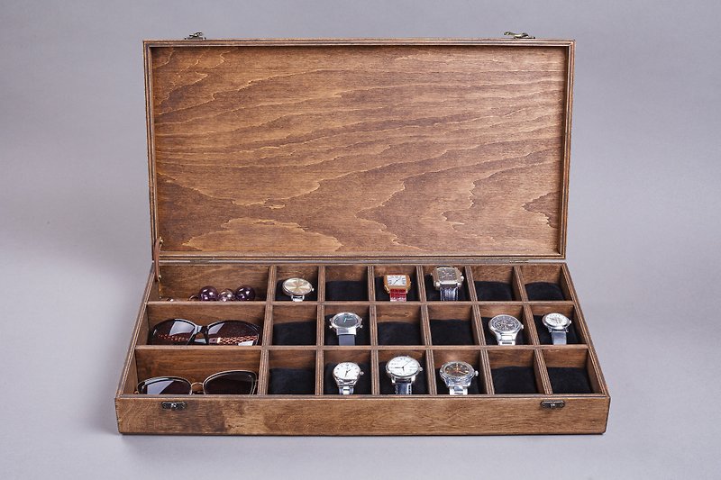 Large Watch Organizer Personalized Sunglasses Holder Wooden Watch Display Case - Sunglasses - Wood Brown