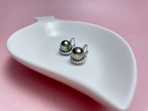 Athena珍珠設計 天然海水珍珠 孔雀綠 peacock 大溪地黑珍珠 純銀耳環
