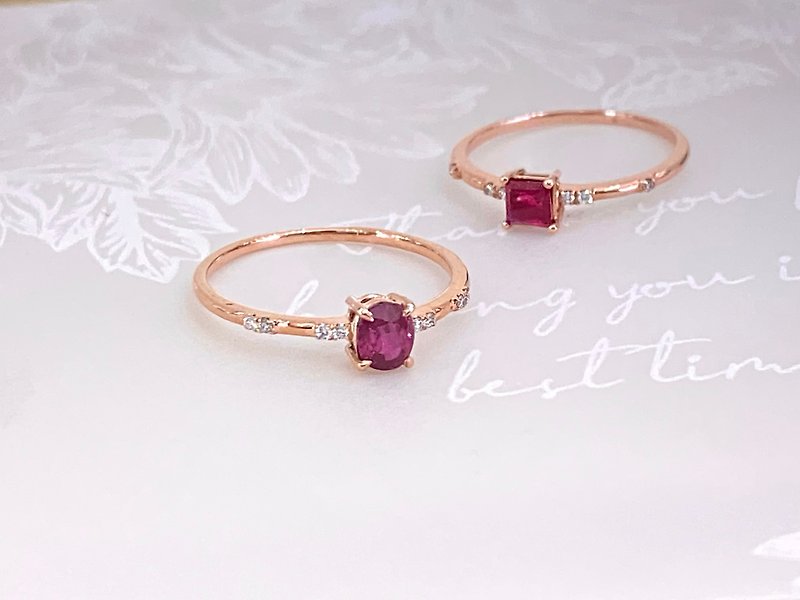 Elegant and fashionable focus ~ natural ruby ​​ring - General Rings - Rose Gold Gold