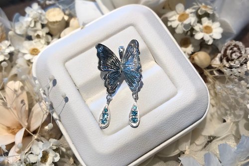 One Dimple 單窩 : 純銀 k金珠寶設計與訂製 大藍閃蝶項鍊 925銀