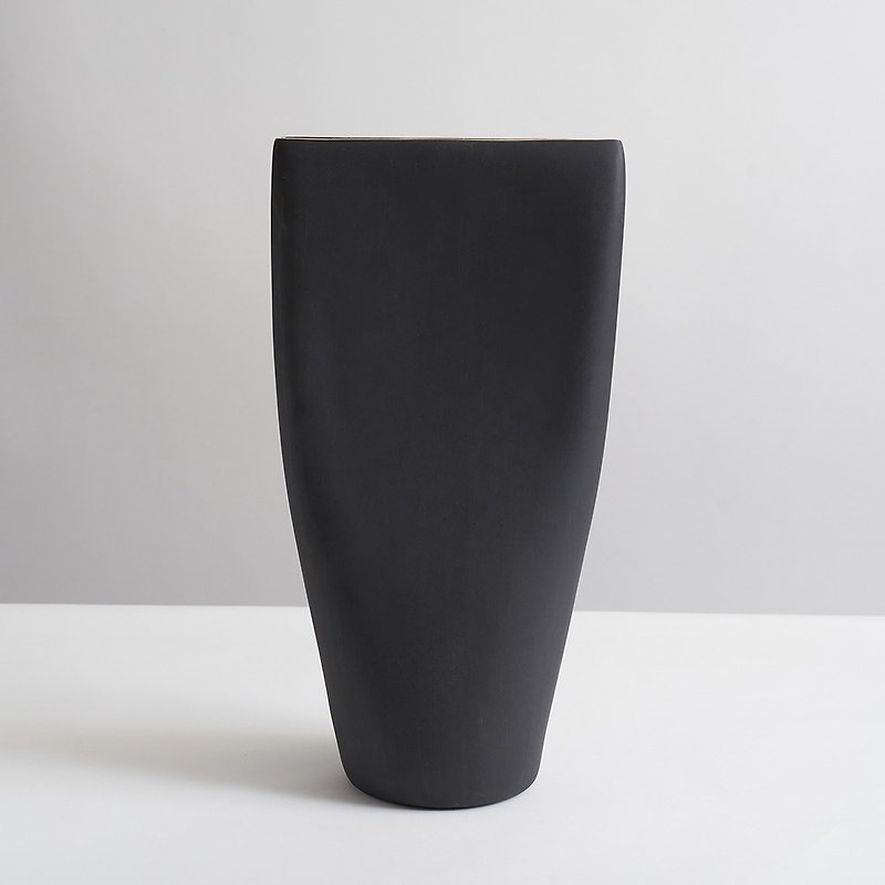 【3,co】Flat mouth flower pot - two options to choose from - Plants - Porcelain Black