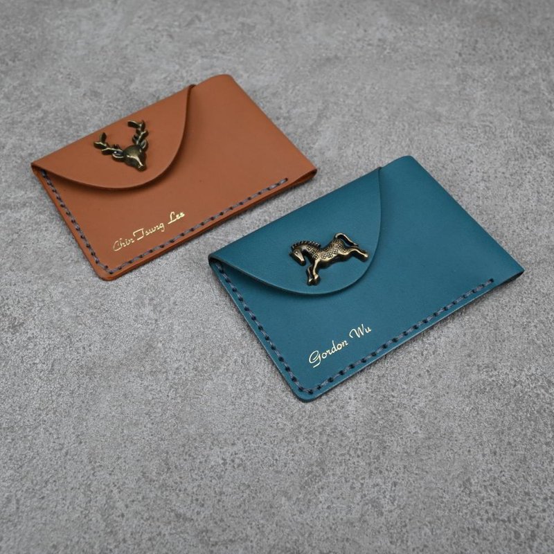 Business card holder card holder style buckle genuine leather engraving customization - ที่เก็บนามบัตร - หนังแท้ หลากหลายสี