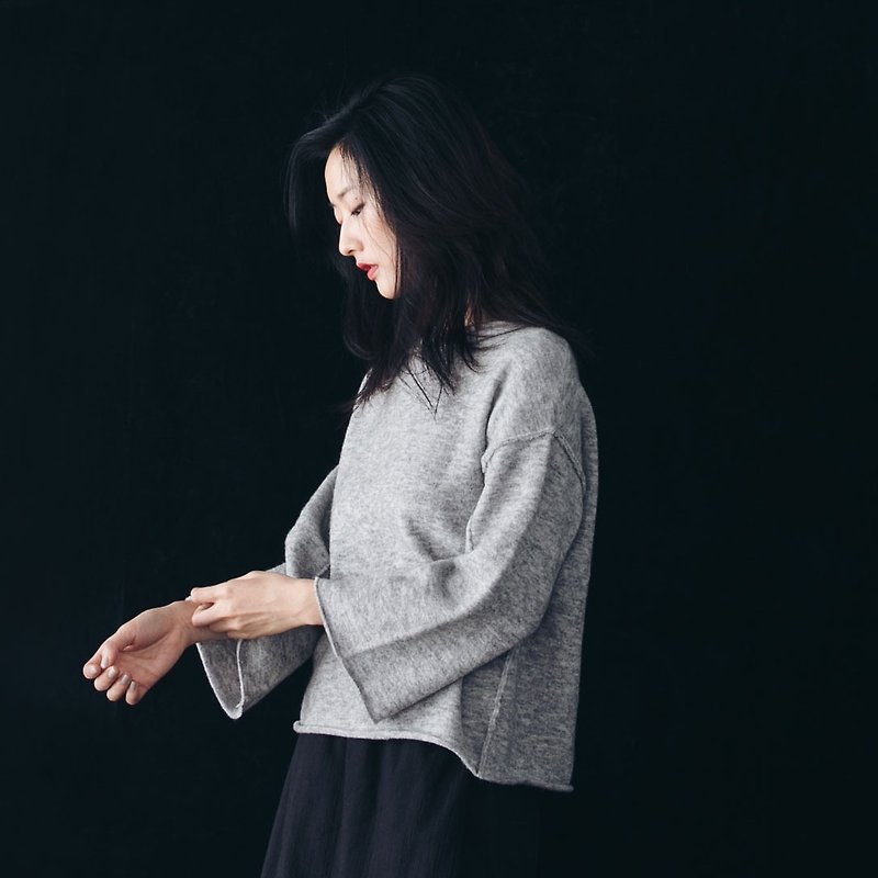 Deconstructed crewneck sweater - Mistry gray - Women's Sweaters - Wool Gray