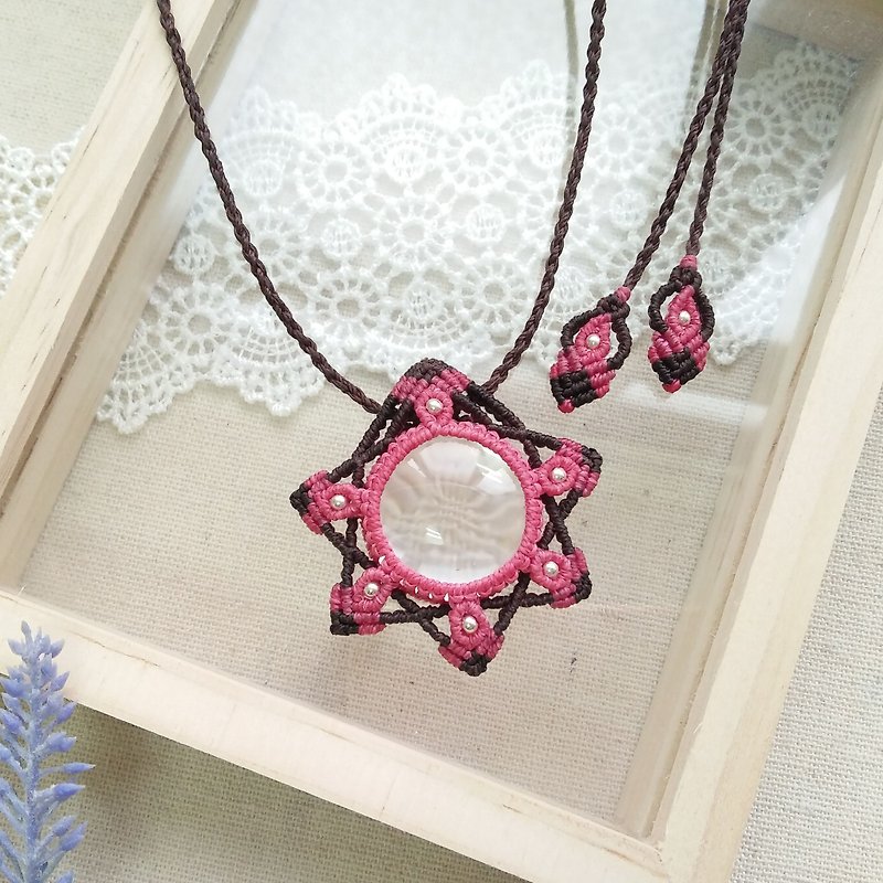 BUHO hand made. Symphony Stars (Peach Powder). White Crystal X South American Brazilian Wax Necklace - Necklaces - Gemstone Pink