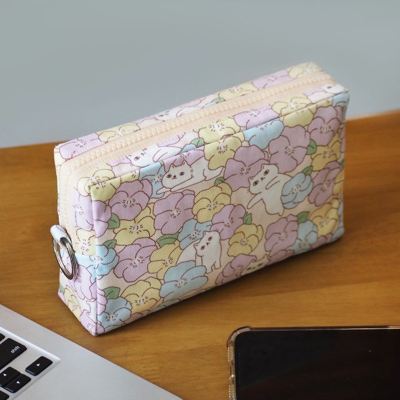 Big Box-Canvas Polyester Recycled PET-Summer Pastel Cats - ポーチ - ポリエステル ブルー