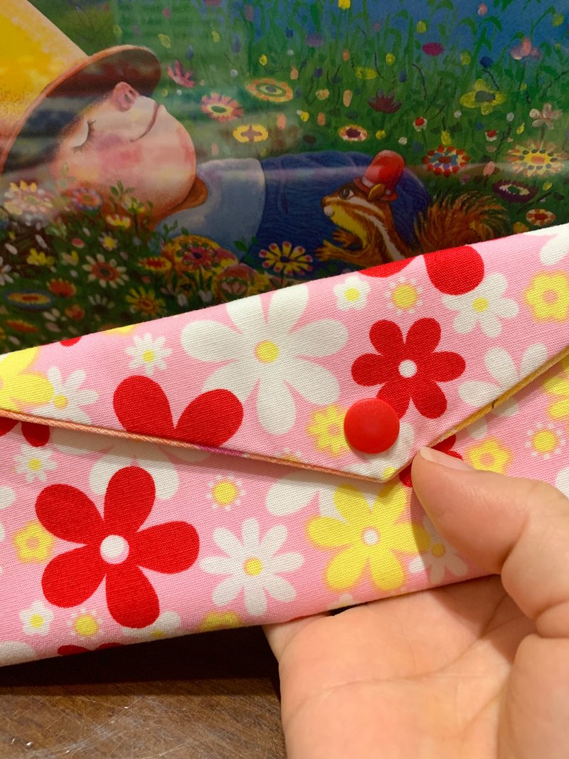 文青風環保筷袋 ~花中精靈 溫柔粉 收納 手作餐具袋 - 居家收納/收納盒/儲物盒 - 棉．麻 粉紅色