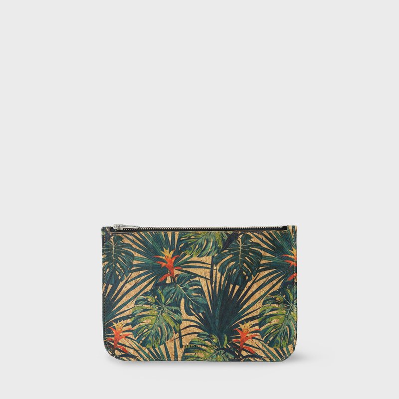 ALIX Cork Zip Pouch - Jungle Print (Handmade/Vegan/Cruelty-free) - กระเป๋าเครื่องสำอาง - วัสดุอีโค 