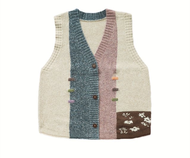 Gray/beige vest sweater patchwork vest top college style loose