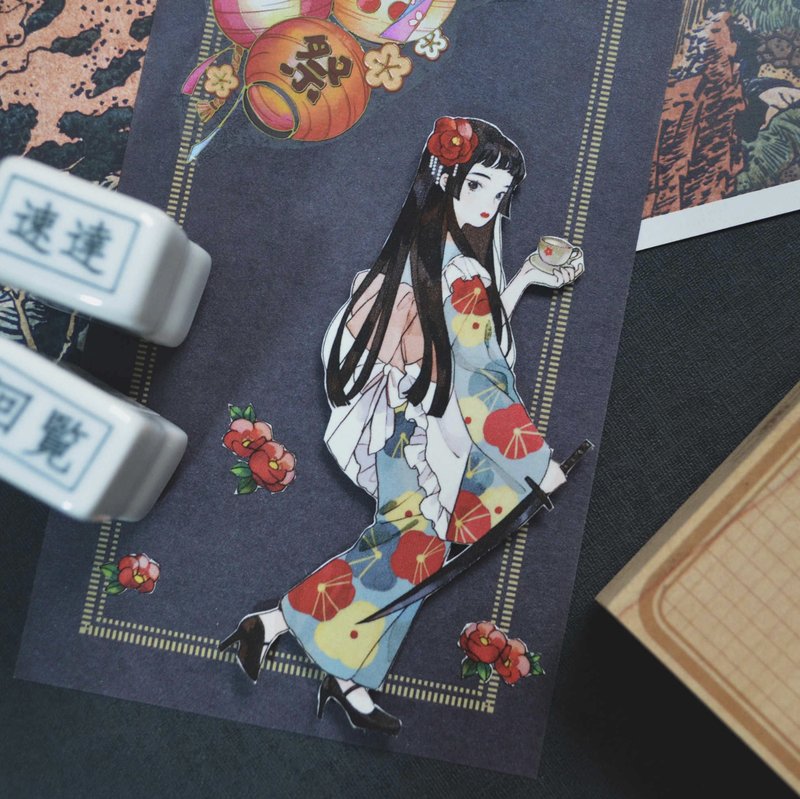 少女與椿 昭和濃顔美人 (含日文字素) PET 和紙膠帶 10米卷 - 紙膠帶/和紙/PET - 其他材質 多色