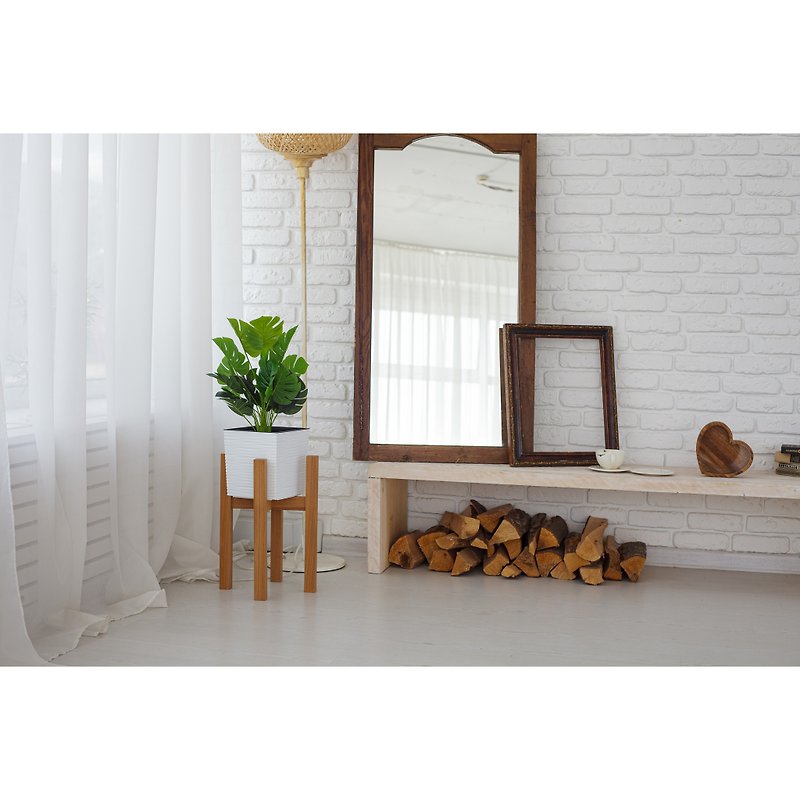 Modern Wooden Plant Stand With Square or Round Legs Indoor Wood Plant Pot Holder - ตกแต่งต้นไม้ - ไม้ สีทอง