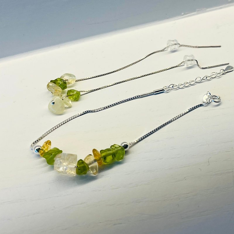 設計師親自設計及打造的天然黃水晶配橄欖石925純銀手鏈及耳環 - 手鍊/手環 - 純銀 綠色