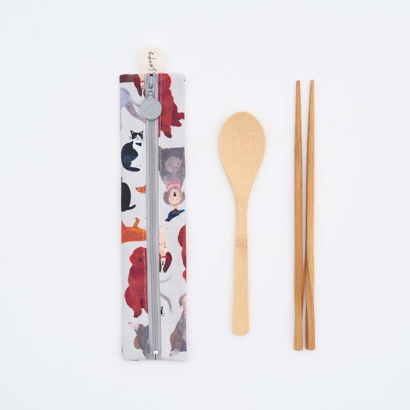 Zipper cutlery bag (including cutlery)/artist collaboration/print music x Soupy Tang/pet party - Cutlery & Flatware - Cotton & Hemp Multicolor