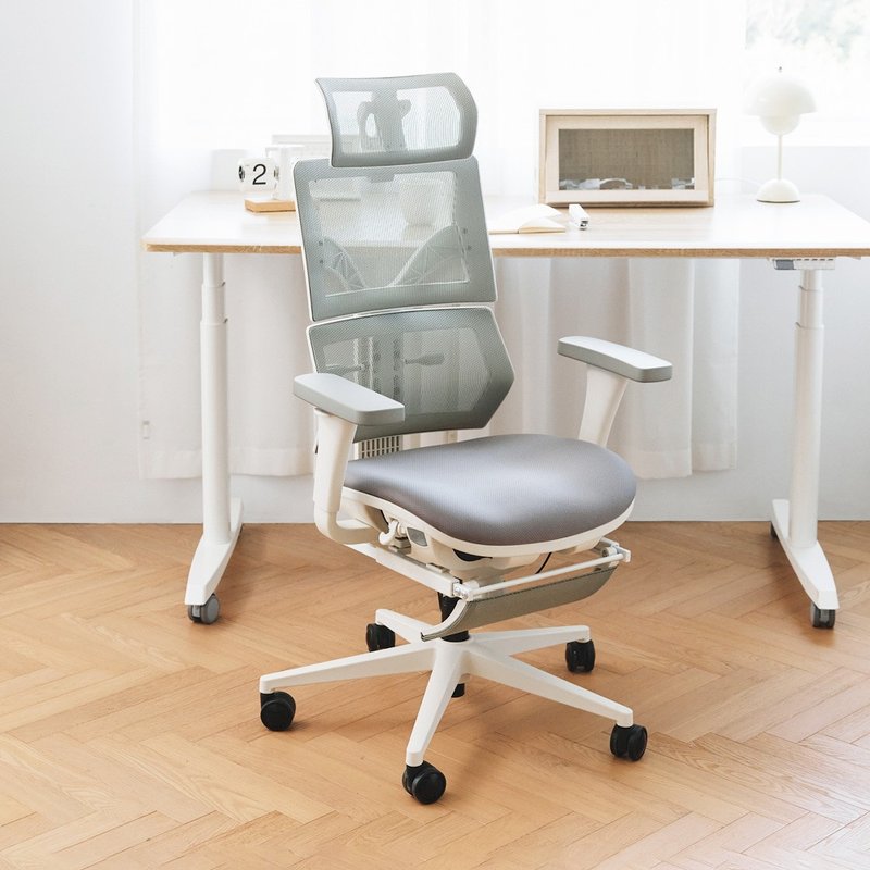 Gray ergonomic air pressure lift and breathable computer chair (adjustable footrest and headrest) - Chairs & Sofas - Plastic White