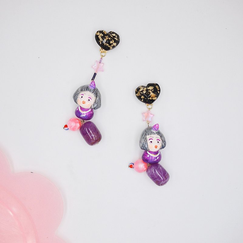 Love in the life clay hand-made earrings constellation series of Sagittarius - Earrings & Clip-ons - Clay Purple