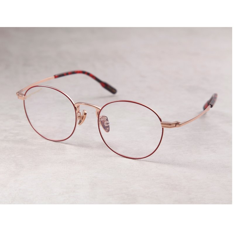 Classical circle red rose gold small round frame - Glasses & Frames - Precious Metals Red