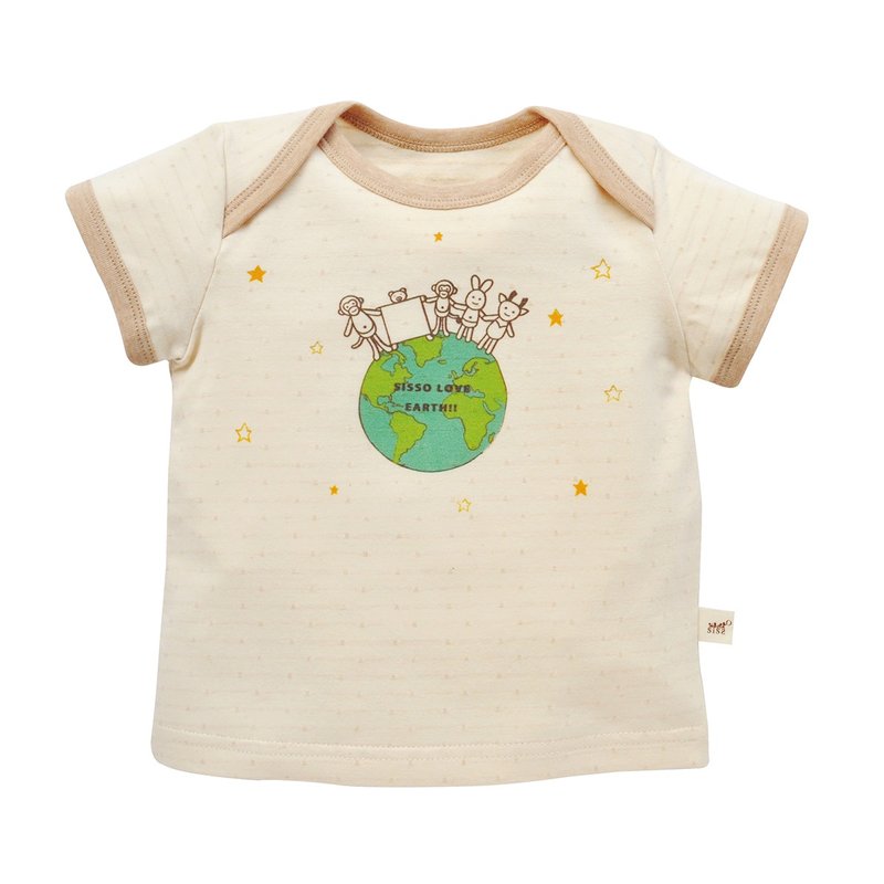 【SISSO Organic Cotton】Organic Cotton Love the Earth Short Sleeve Top 6M - เสื้อยืด - ผ้าฝ้าย/ผ้าลินิน ขาว