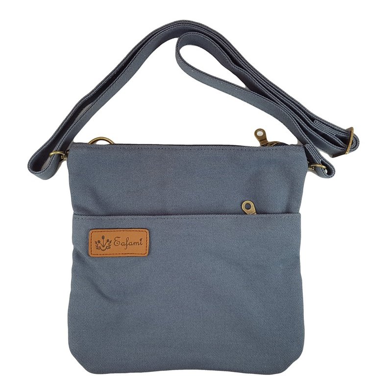 Eafami Cotton Canvas Multi-pocket Flat Bag-Thor Grey - Messenger Bags & Sling Bags - Cotton & Hemp Gray