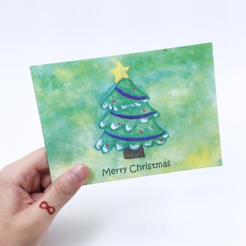 [聖誕樹] 聖誕卡片 明信片 贈素色信封 聖誕禮物 交換禮物 暈染 水彩 手繪 - 心意卡/卡片 - 紙 綠色