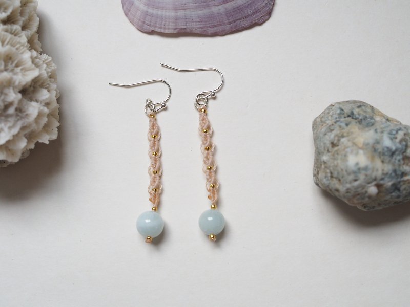 海藍寶 │ 天然石 │手工編織耳飾 淺蜜桃色 - 耳環/耳夾 - 半寶石 藍色