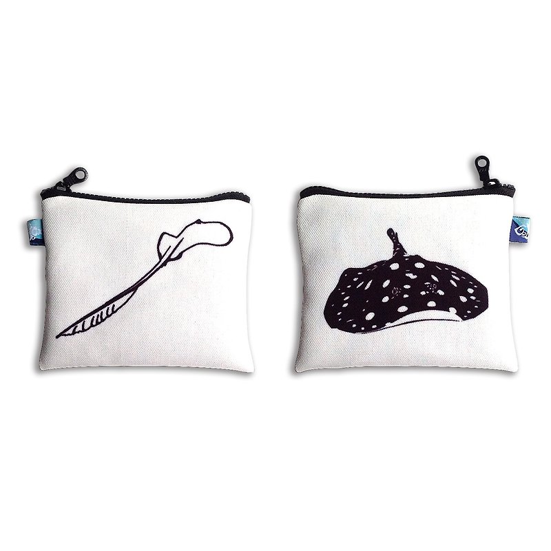 Design No.CS149 - 【Freshwater Stingray X Cowtail Stingray】2-Sided Ray Purses - Coin Purses - Other Materials White