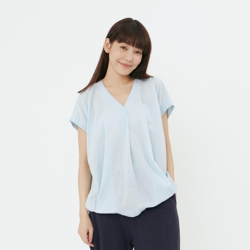 Vera V-neck drop sleeve Cotton Top / Light blue - Women's Tops - Cotton & Hemp Blue