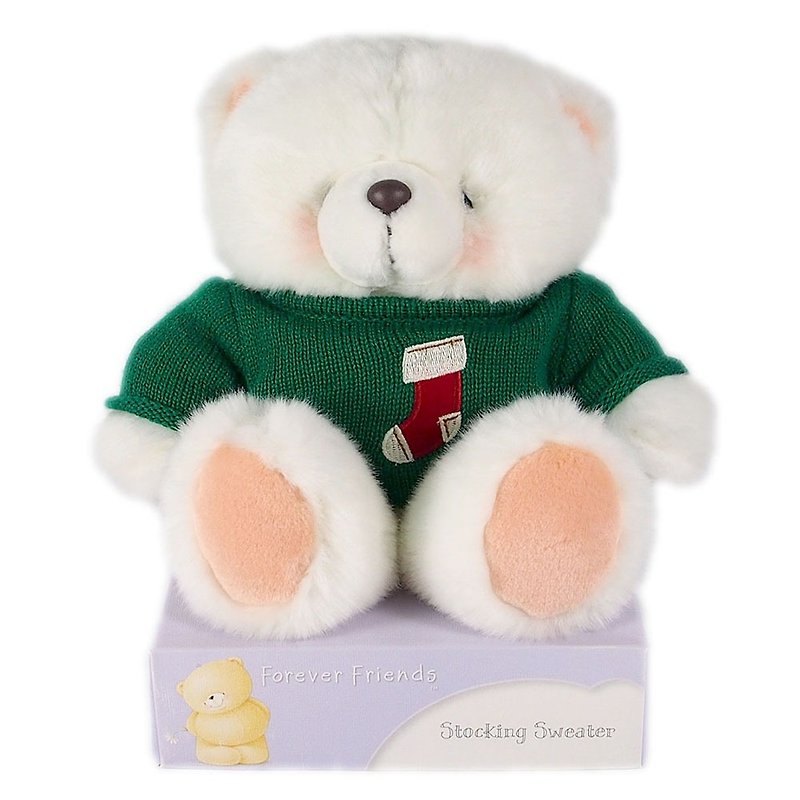 8吋Green Sweater Fluffy White Bear [Hallmark-ForeverFriends Christmas Series] - Stuffed Dolls & Figurines - Other Materials Multicolor