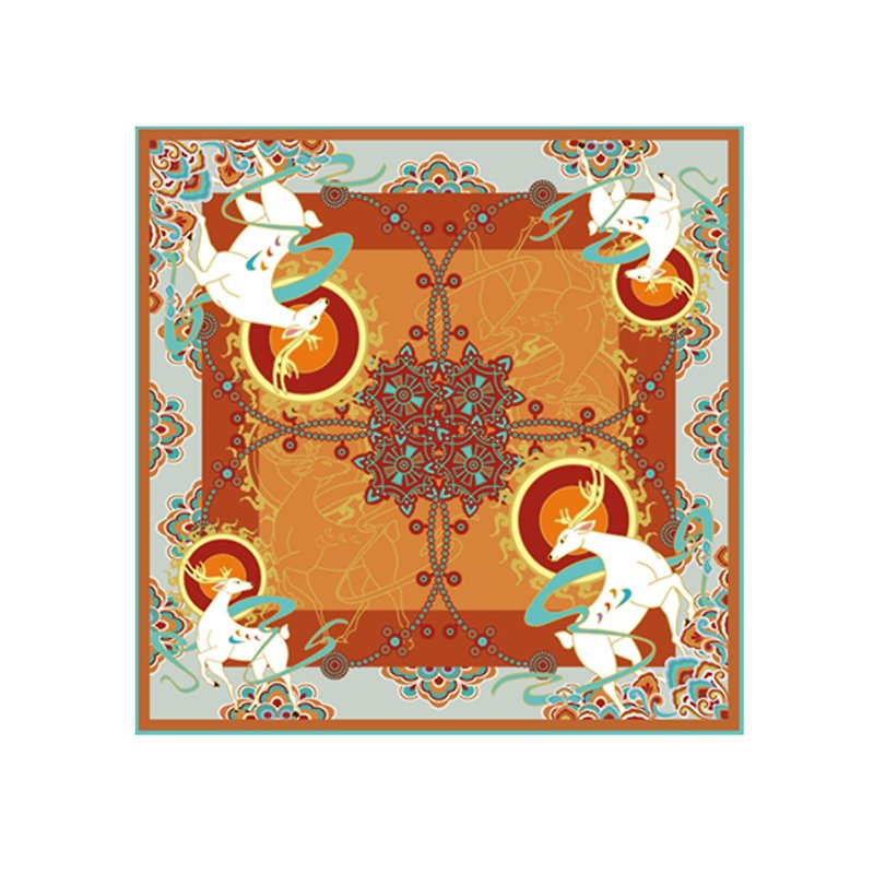 Dunhuang nine-color deer silk small square scarf gift cultural and creative museum Chinese style - ผ้าพันคอ - ผ้าไหม 