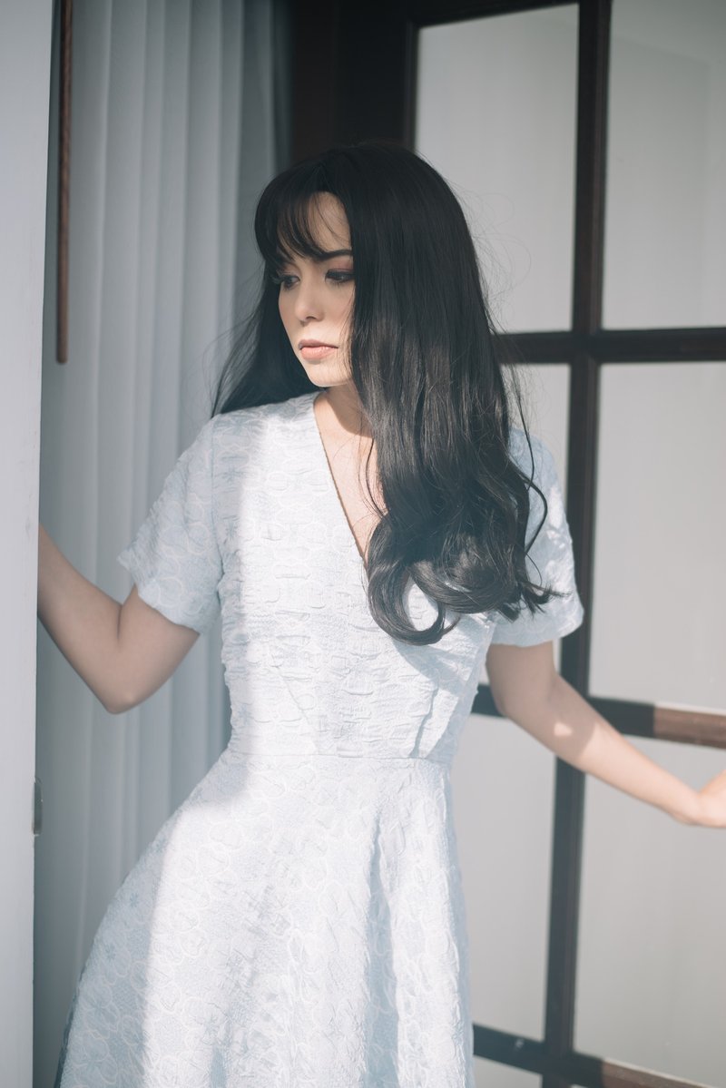 MARION DRESS - 洋裝/連身裙 - 棉．麻 藍色