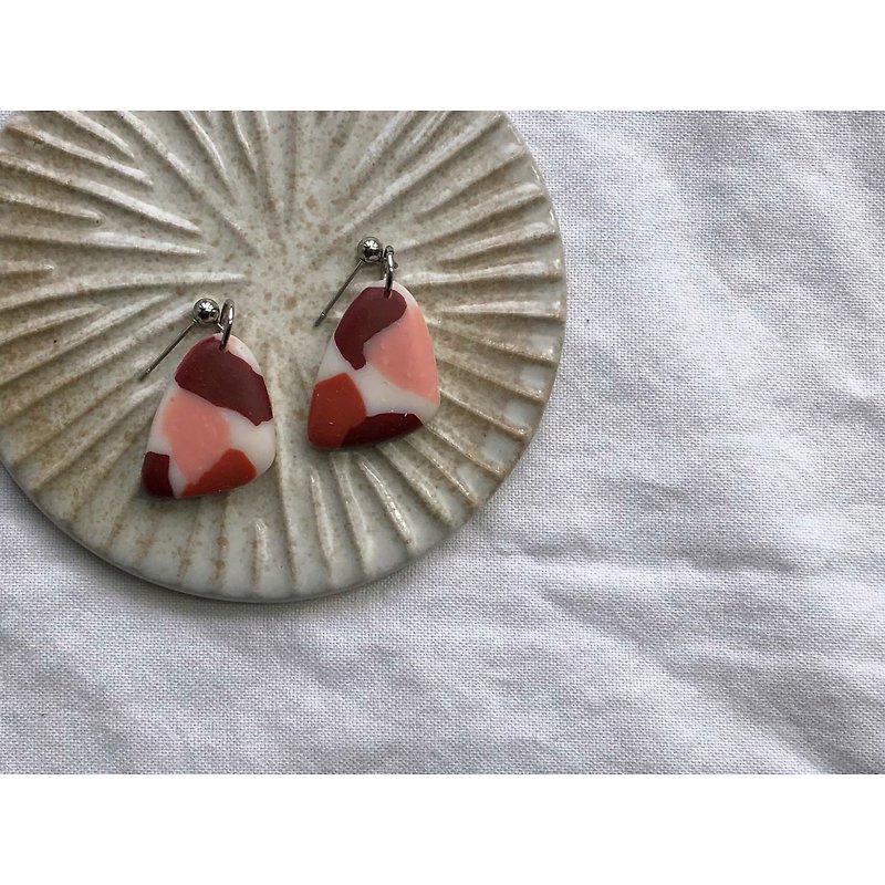 Thoth clay earrings 軟陶耳環 | 紅調拼盤 | - 耳環/耳夾 - 陶 