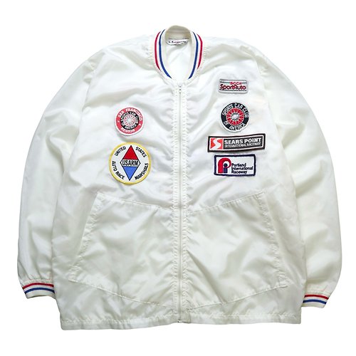 富士鳥古著屋 1980s 美國製 白色賽車布章防風外套 Talon拉鍊