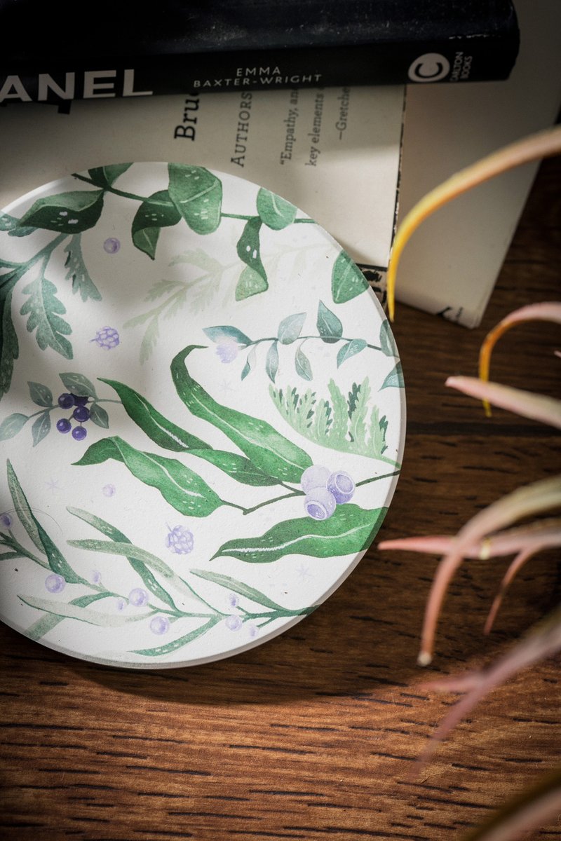 陶瓷吸水杯墊-Morning greenery晨曦綠意 - 杯墊 - 陶 綠色