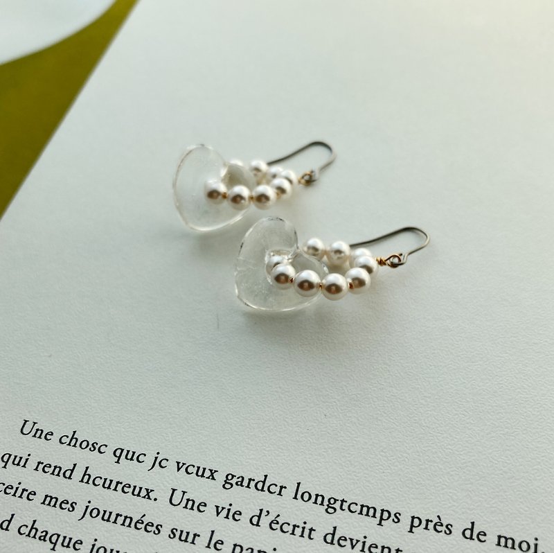 【Transparency of Love】Pearl Glass Earrings - ต่างหู - ไข่มุก ขาว